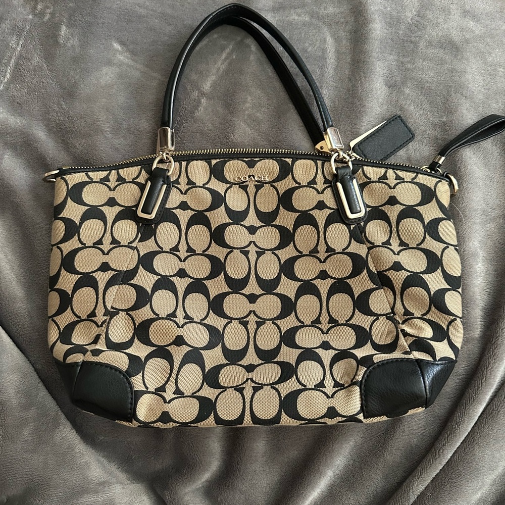 Coach Black and Tan Shoulder Bag with Signature Design